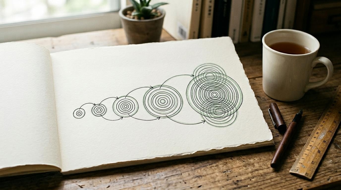 配当再投資による長期複利の概念をイメージしたノート